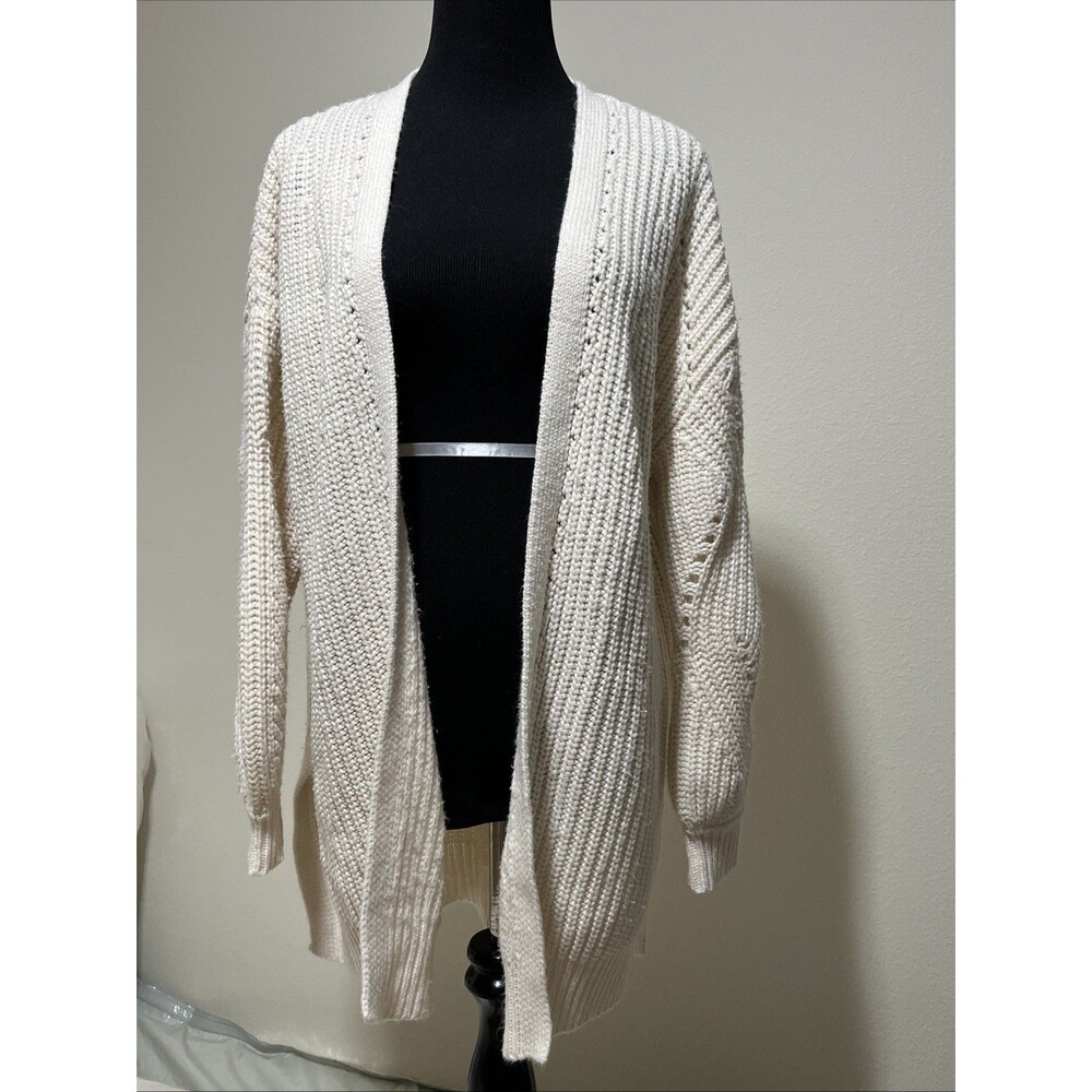 Moon & Madison Cardigan Women M Cream Cable Knit Open Front Cozy Cottage